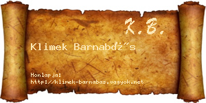 Klimek Barnabás névjegykártya